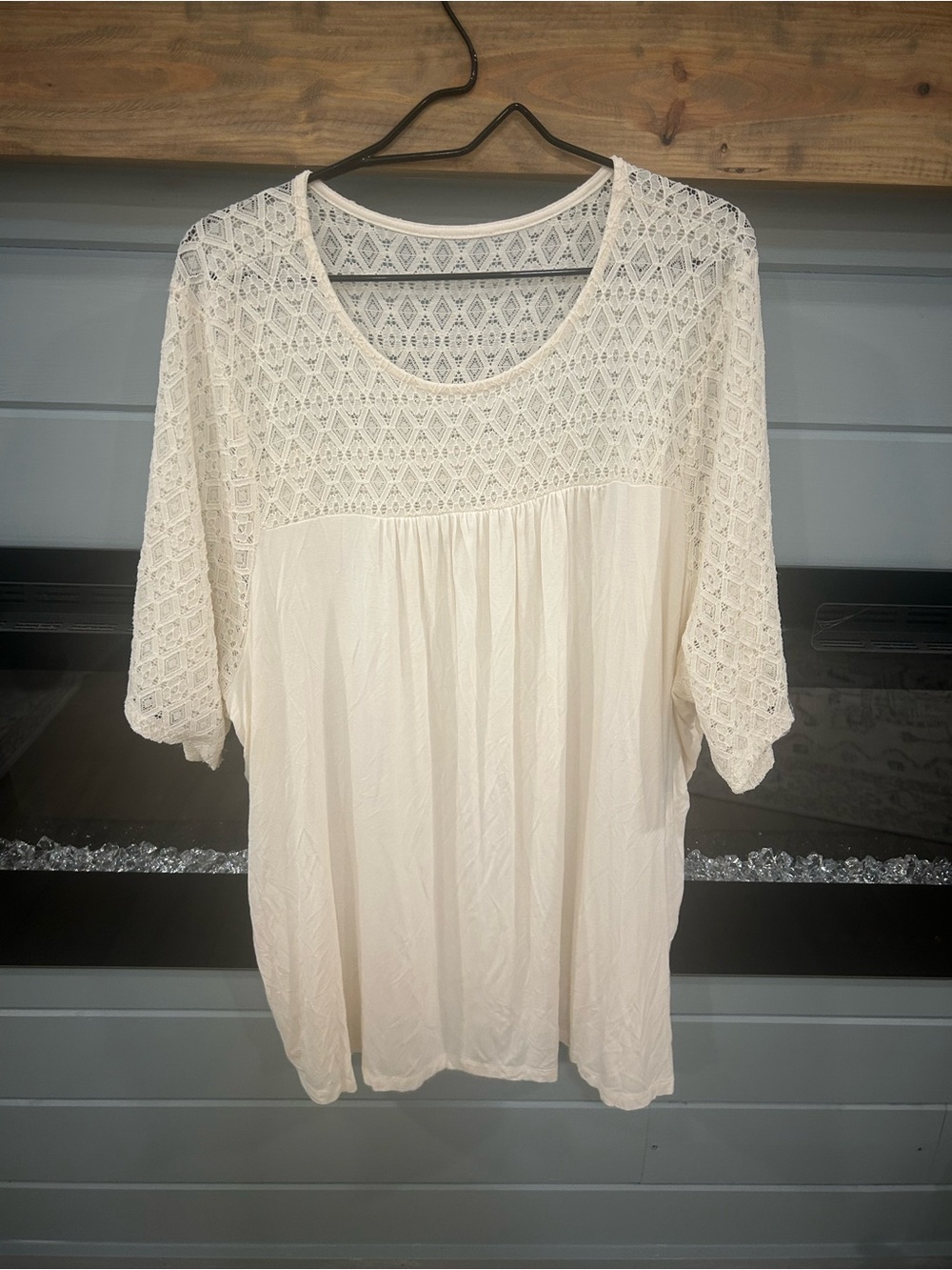 Torrid -Super Soft Top- Lace Yoke - Elbow Length Sleeve - Ivory 4X